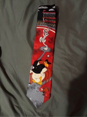 VTG Looney Tunes Silk Cartoon Baseball Tie by Leeds International 1992